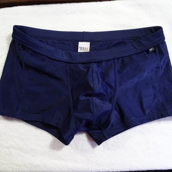 Tulio Men's Men's Square Cut Swim Trunk, w C-Ring Pouch, Navy, Nylon, XL (34-38) - Picture 10 of 14